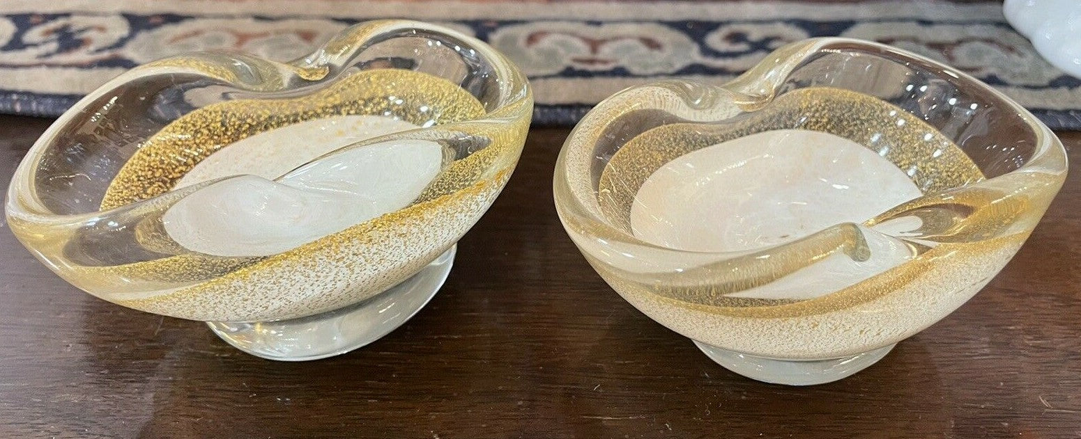 2 Vintage Salvini Lattimo Murano Art Glass MCM 50’s Gold Blown salt Bowl