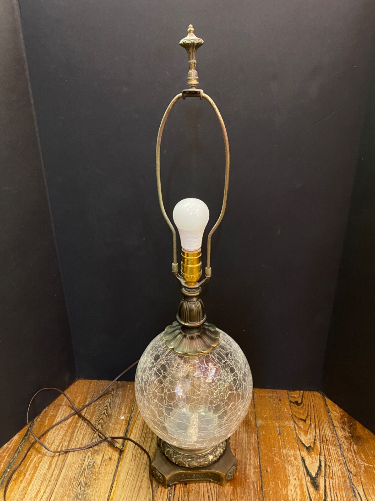 Unbranded Crackled Glass Ball Table Lamp Copper Vintage MCM Boho Retro Glam