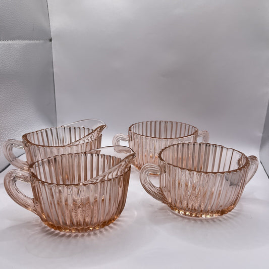 ANCHOR HOCKING pink Depression Sugar And Creamer AH oval Queen Mary