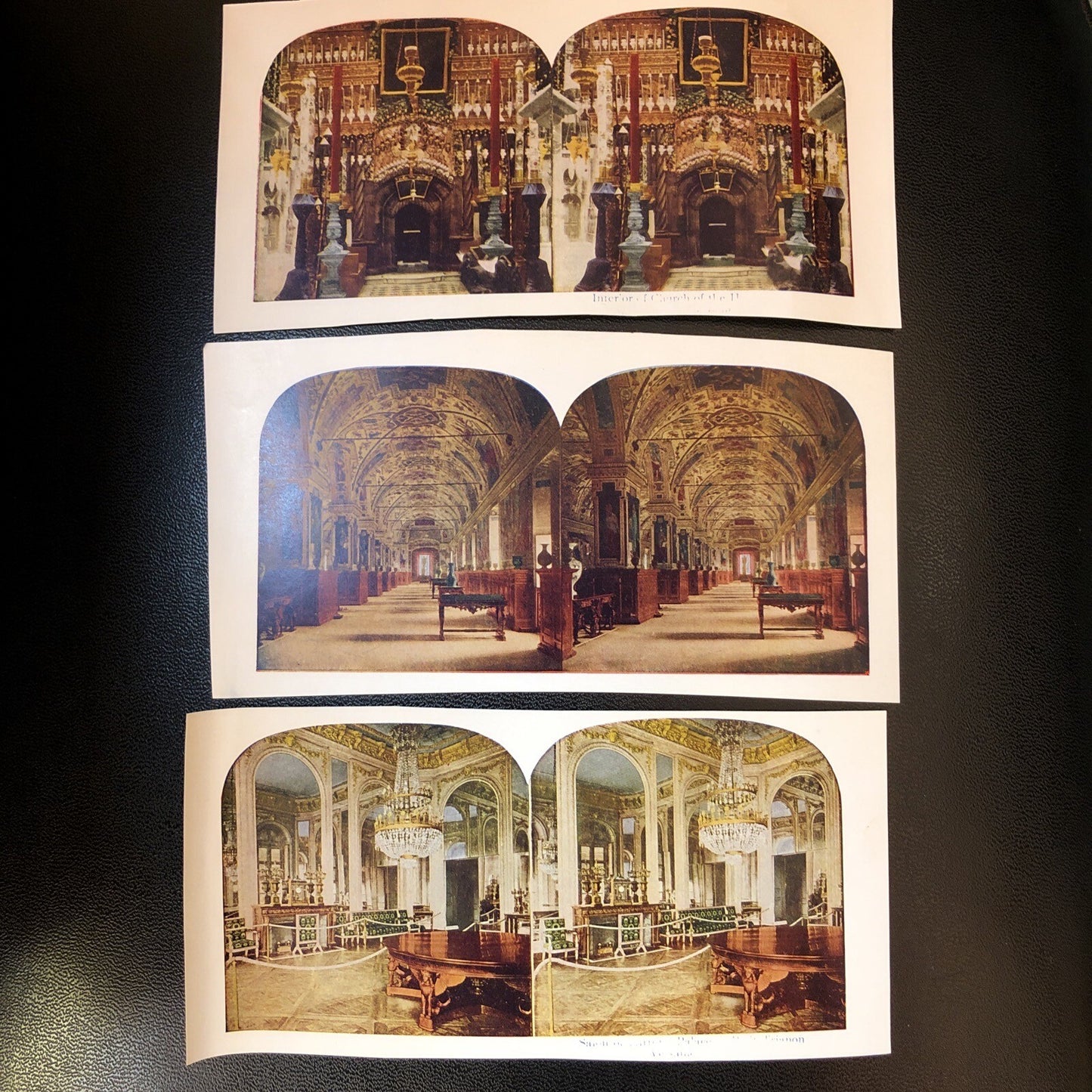 RARE Stereoview Paper Cards Building Interiors Church Palace (?) Lot of 3