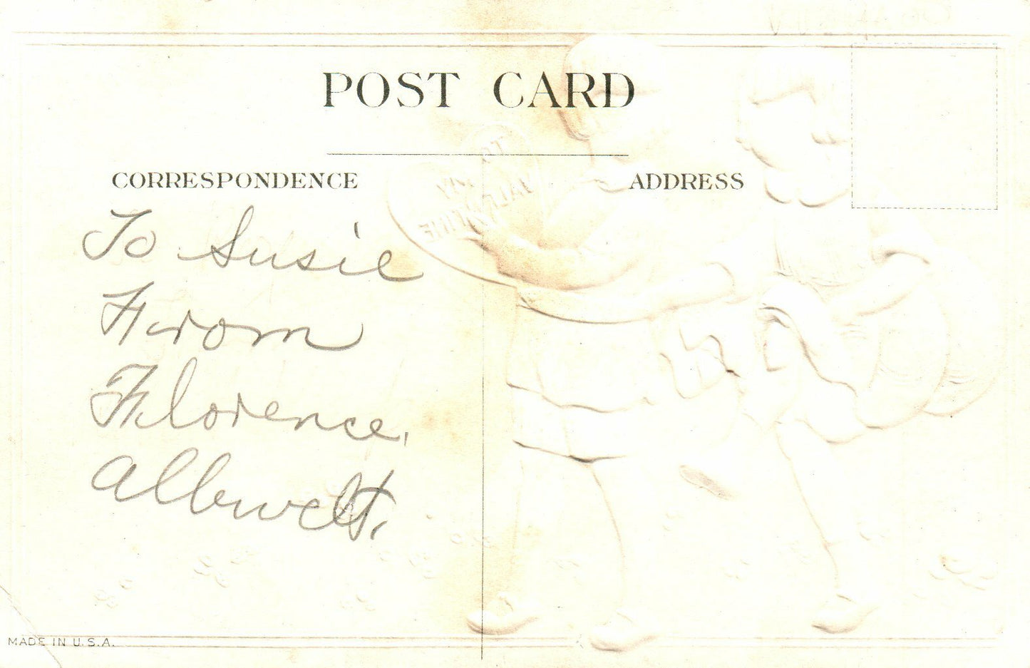 Boy and Girl Sharing Gifts Gold Heart Poem Valentines Postcard V-205