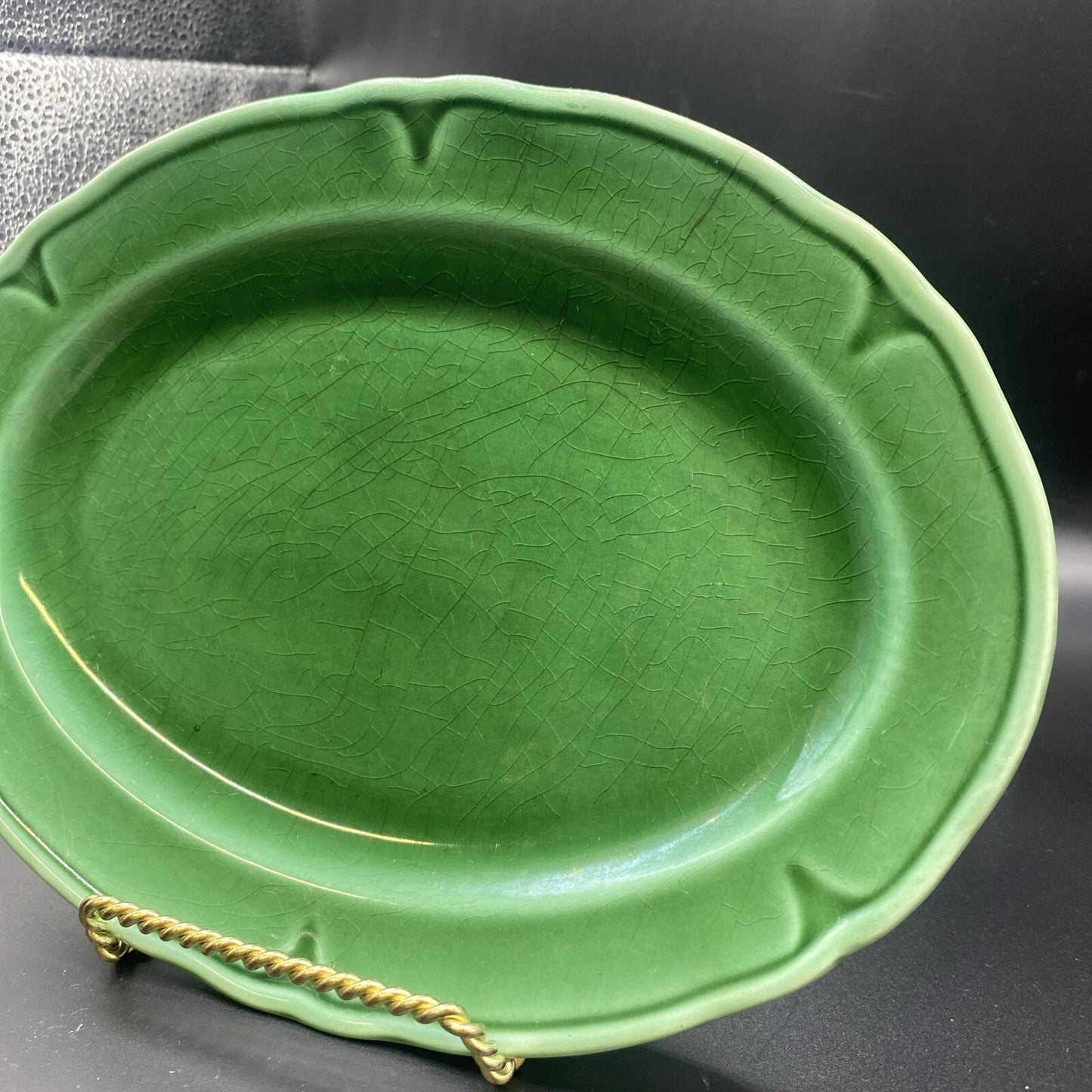 9.5" Oval Platter Vintage 1930's Mount Clemens Petalware DARK GreenP