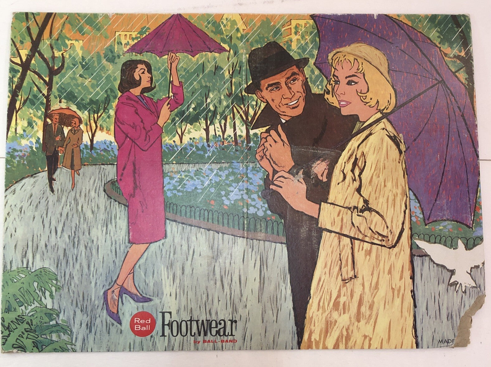 3 Vintage RED BALL BALL BAND Footwear Cardboard Shoe Store Sign Lithograph 1950