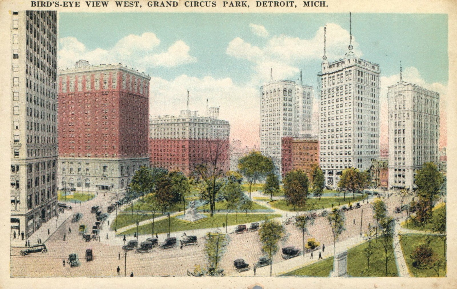 Birds Eye View West Grand Circus Park Detroit MI Michigan  Postcard