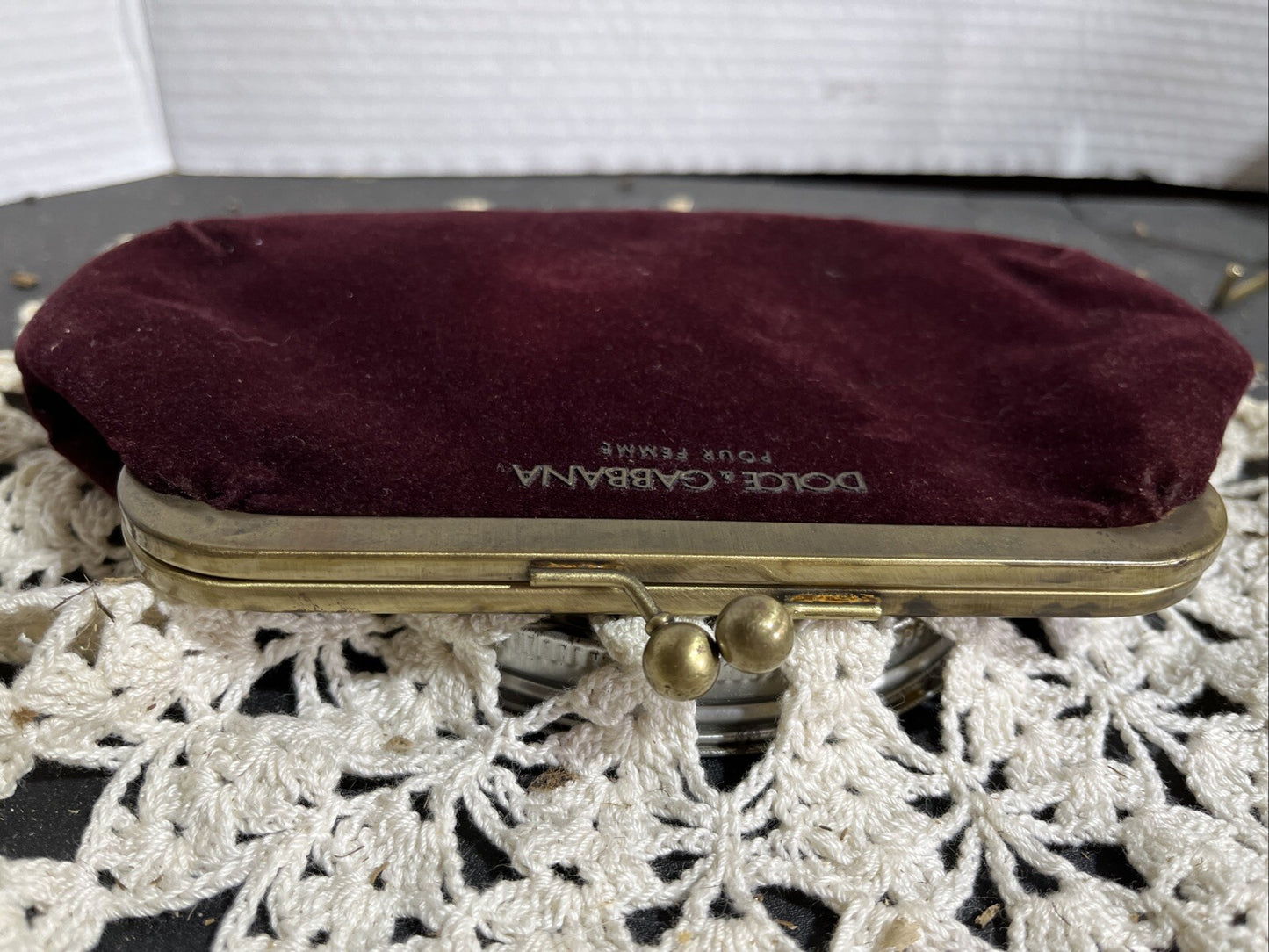 DOLCE & GABBANA Pour Femme Burgundy/Red Wine small Kiss lock Clutch PURSE