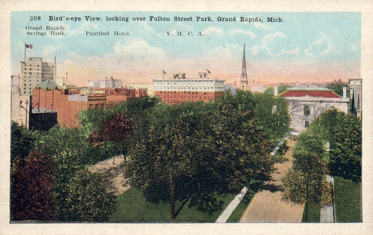Bird's Eye View Looking Over Fulton Pk in Grand Rapids MI MICH MICHIGAN Postcard
