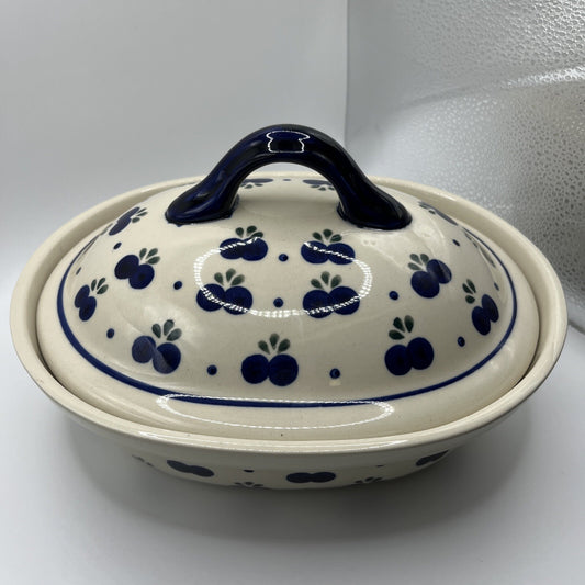 Polish Pottery Wild Blueberries Deep Bowl with Top 8” X 10”