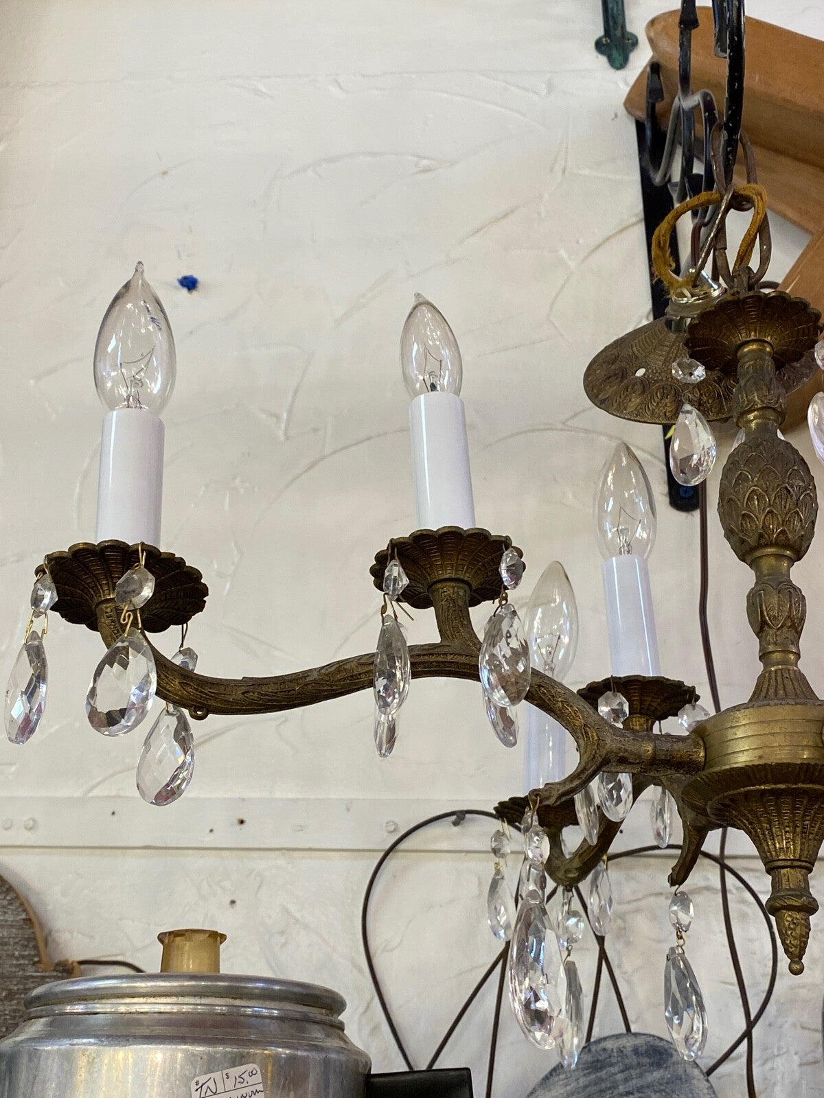 4-double arm made in Spain brass chandelier 1940s