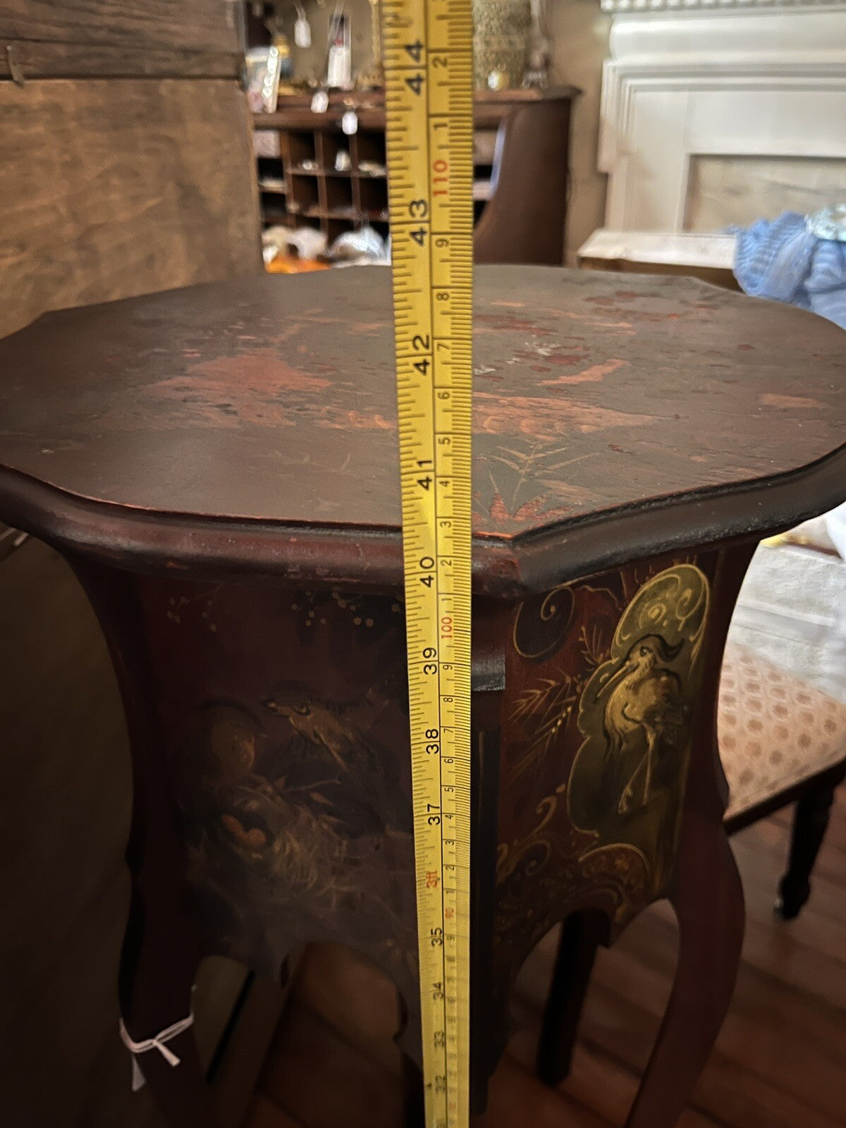 Antique French Wood Pedestal Plant Stands Hand Painted Scenes