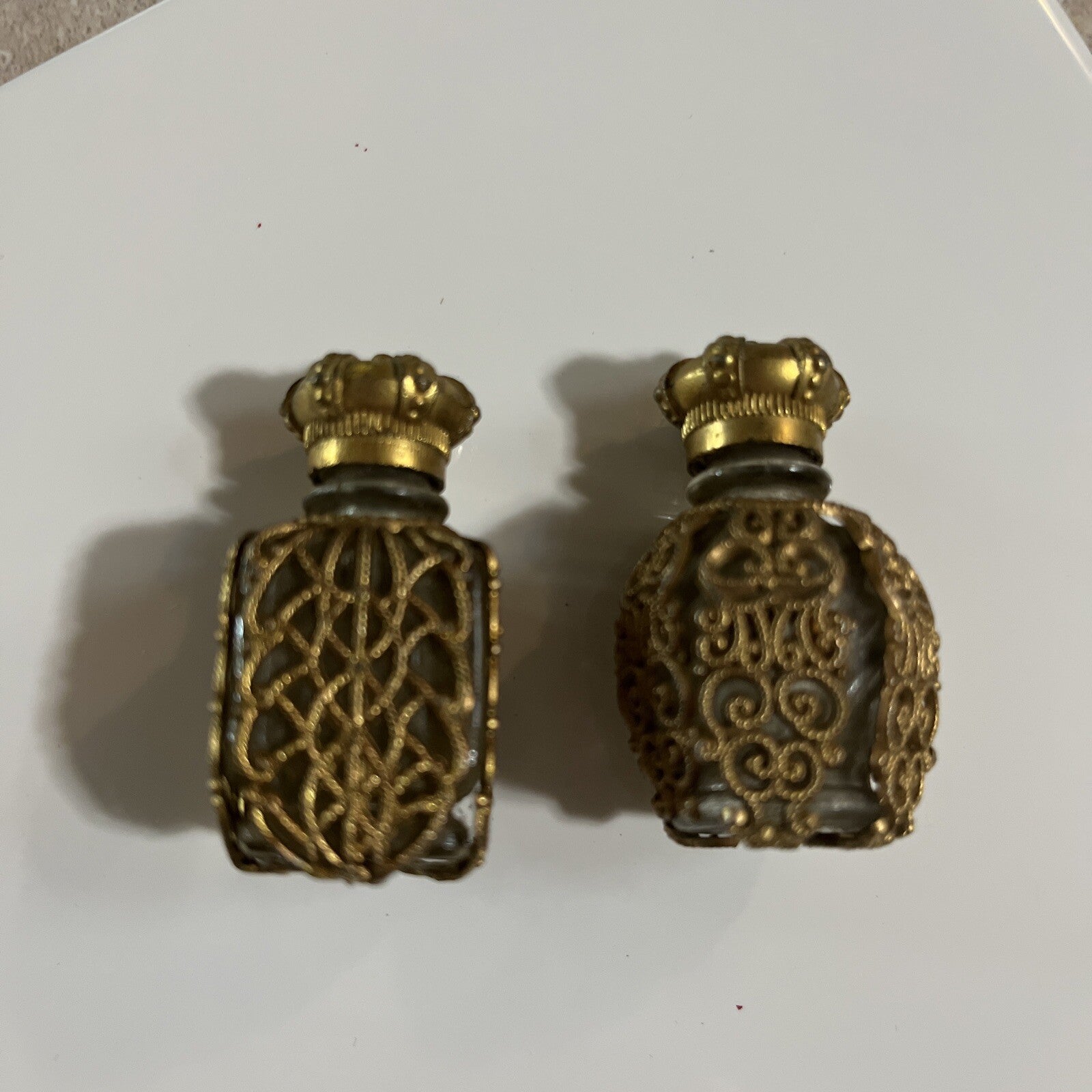 2-Old The Woman I Love Perfume Bottles, Ornate Gold Filigree Floral Crown