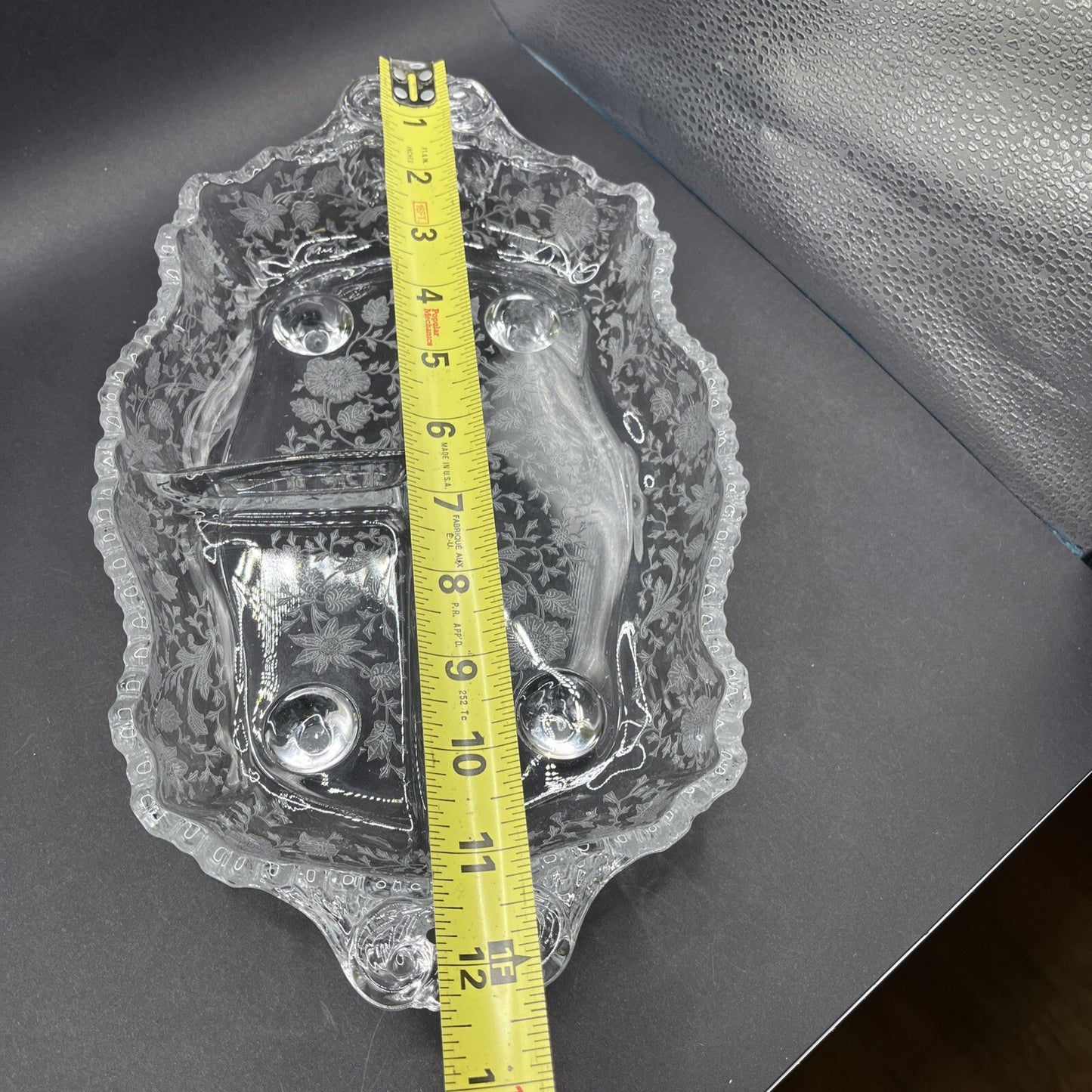 Cambridge Glass Clear 4 Toed 3 Part Relish Dish WILDFLOWER Etched