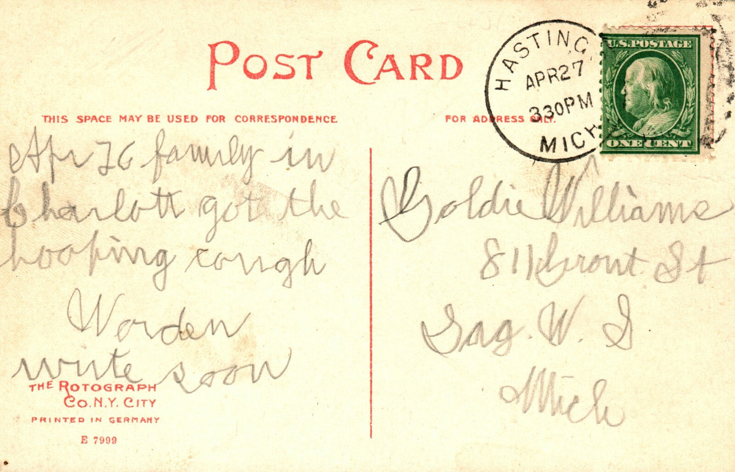 Printed Photo State Street Hastings MI MICH Michigan Postcard 