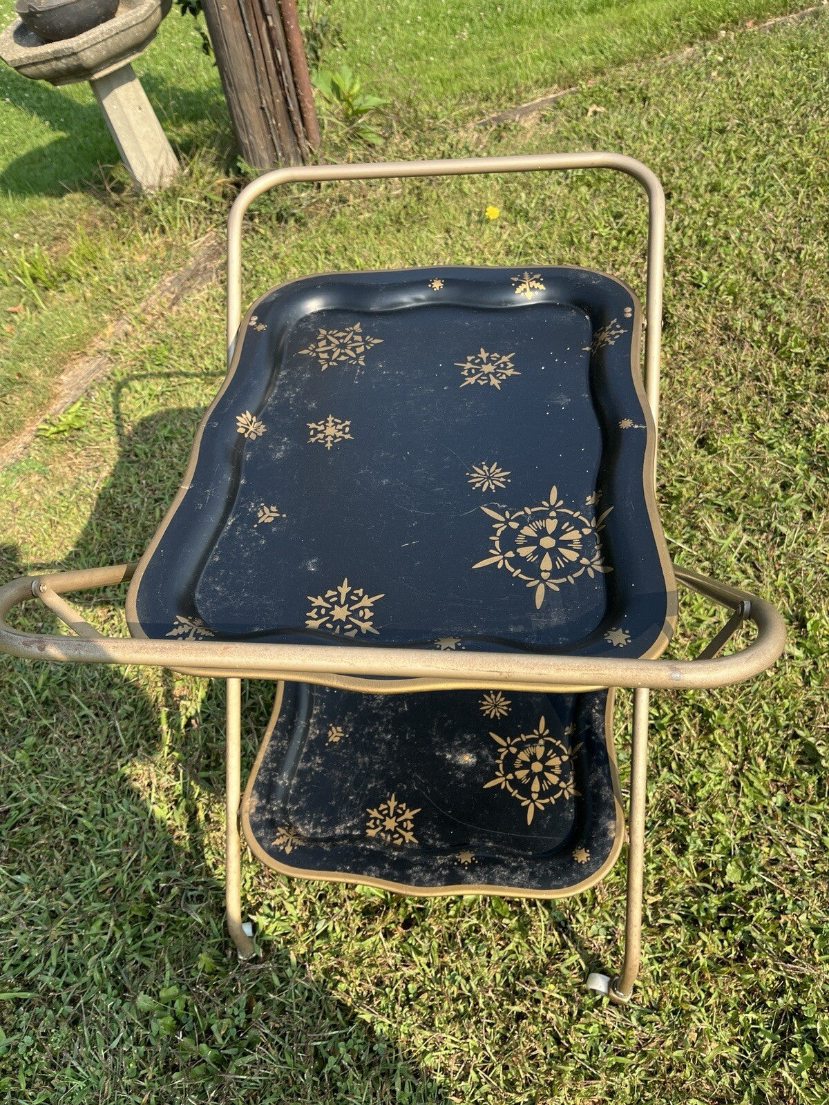 VINTAGE  SERVING CART TEA TROLLEY RETRO 1960s Black/Gold