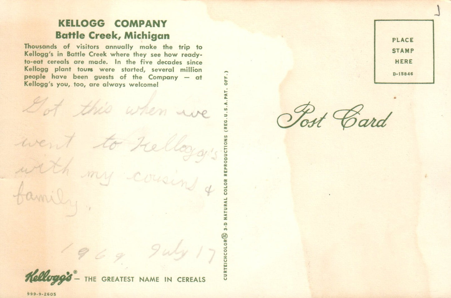 "Kellogg's Puts MORE in Your Morning" Battle Creek MI Michigan Postcard