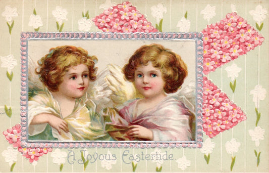 A Joyous Eastertide Unsigned Clapsaddle Little Girls Vintage Easter Postcard