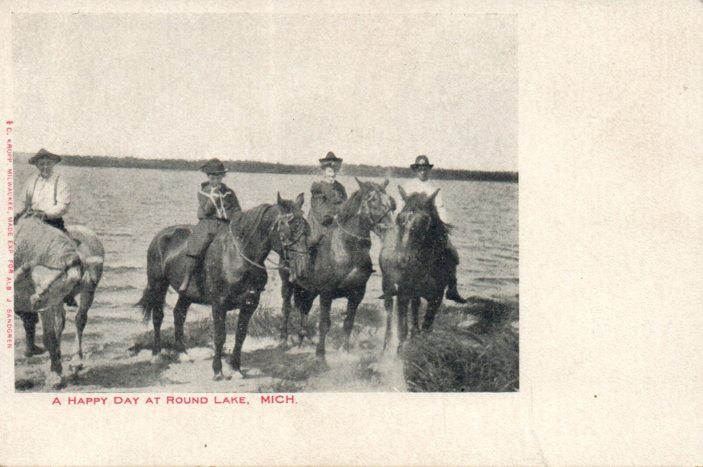 Ladies on Horses a Happy Day at Round Lake Curtis Michigan Mich Postcard