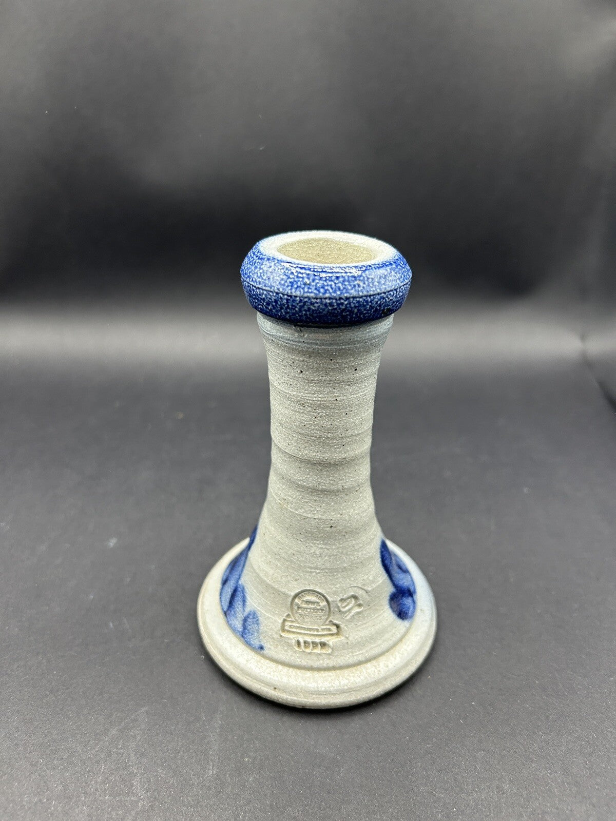  Rowe Pottery Works Candle Stick Holder Vintage 5" Cobalt Salt Glaze 1990 20A