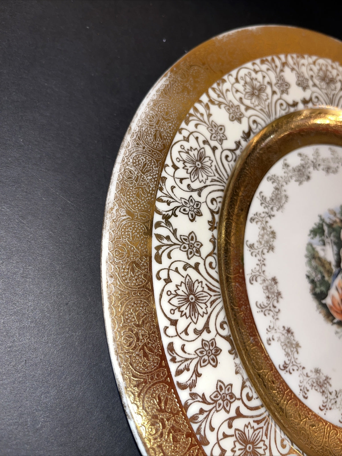 Royal China 22k gold Scenic Romantic Cabinet Plate