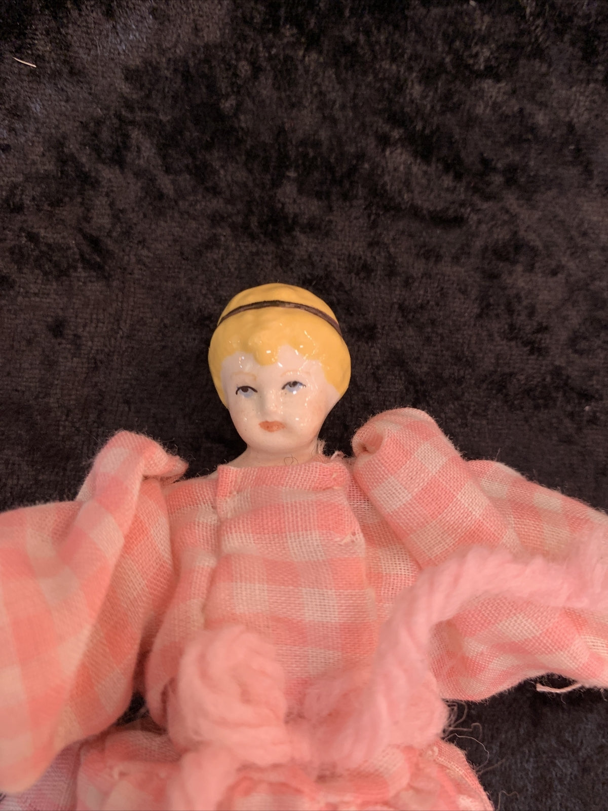 Vintage SULK Dolls Man with Oversized Suit Woman  Pink Plaid Dress Tiny Head