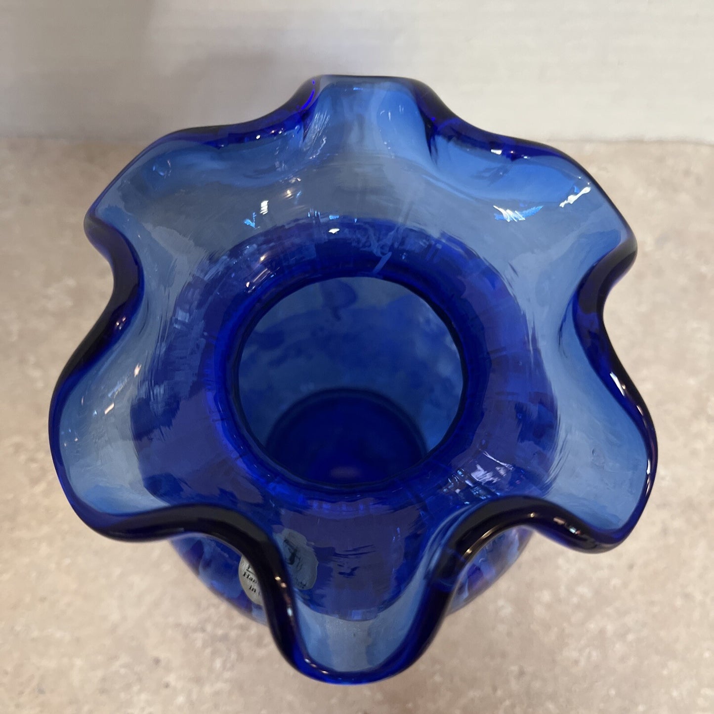 Sue Fenton MARY GREGORY COBALT BLUE VASE Girl Bird Watching W/ Cat 5.75” Signed