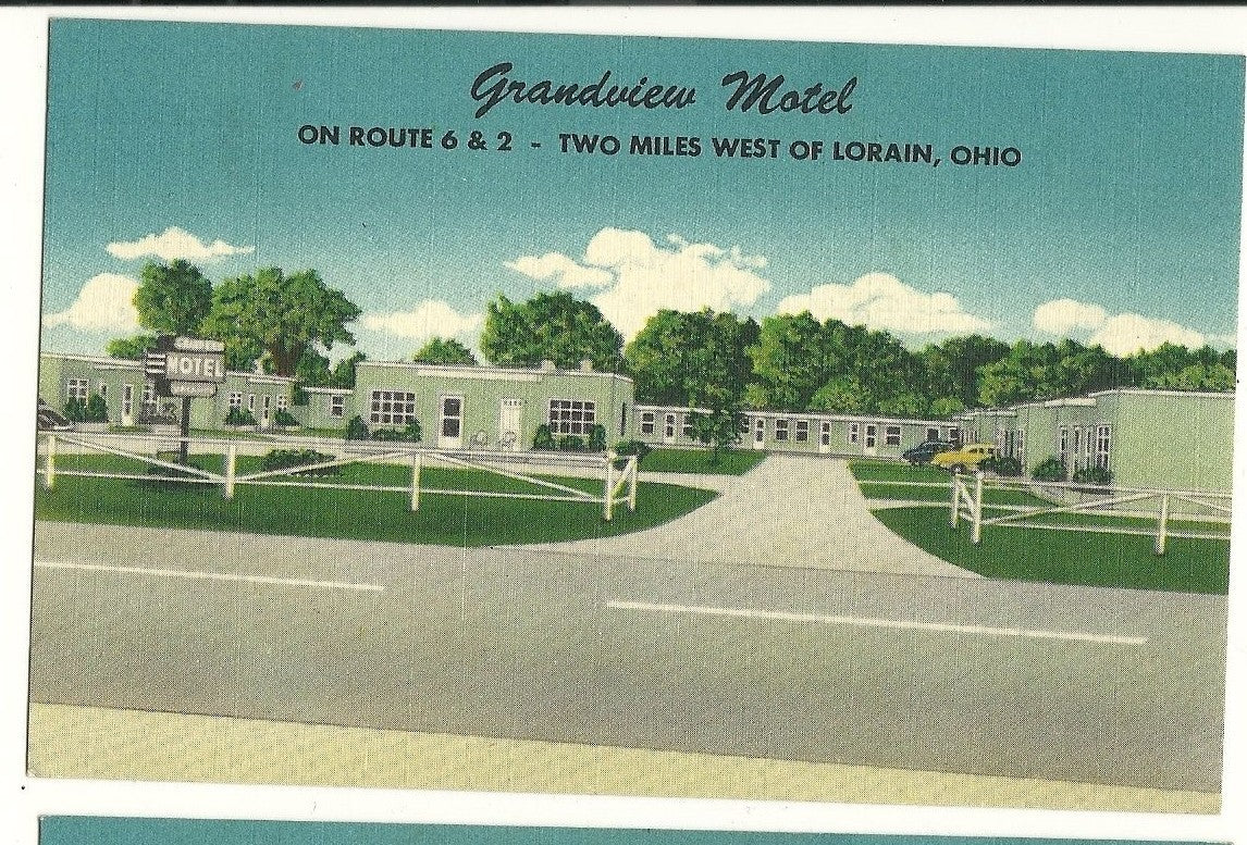 Grandview Motel Lorain Ohio OH Green Post Card