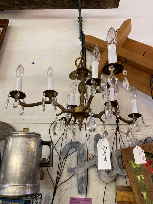 4-double arm made in Spain brass chandelier 1940s