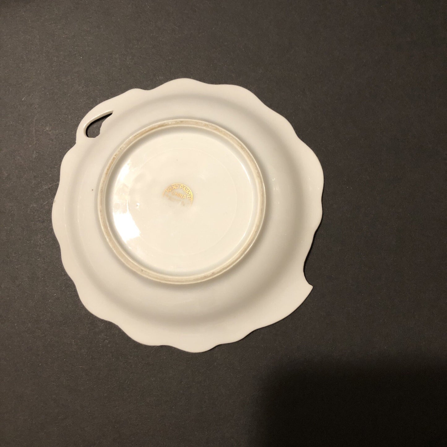 Trimont Trinket Dish 4" x 5” Hand Painted China Leaf Shape Floral Gold Trim