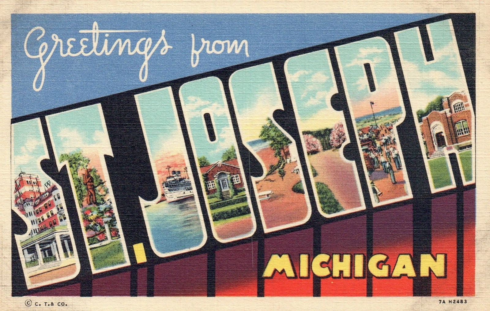 Large Letter Greetings From St. Joseph Michigan Mi Postcard
