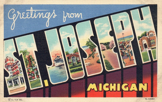 Large Letter Greetings From St. Joseph Michigan Mi Postcard