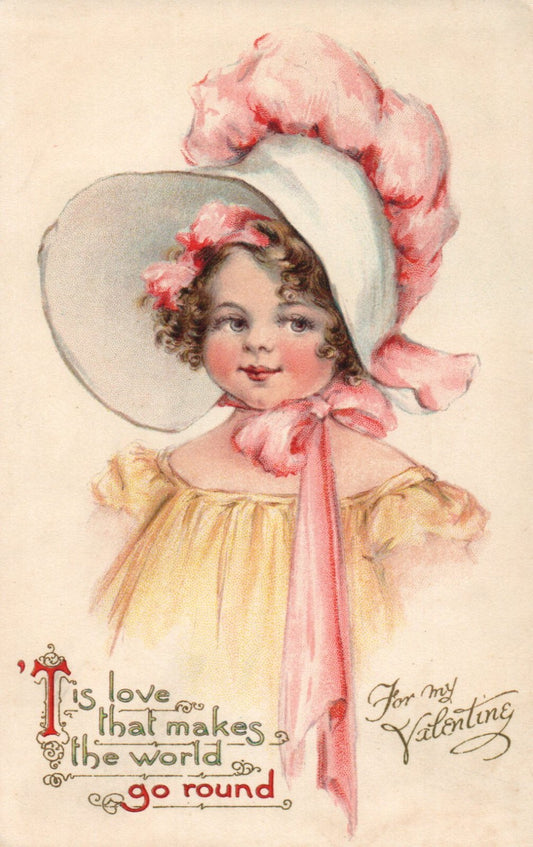 Valentine Beautiful Girl Big Bonnet Hat Ernest Nister 3099 c1910 Postcard