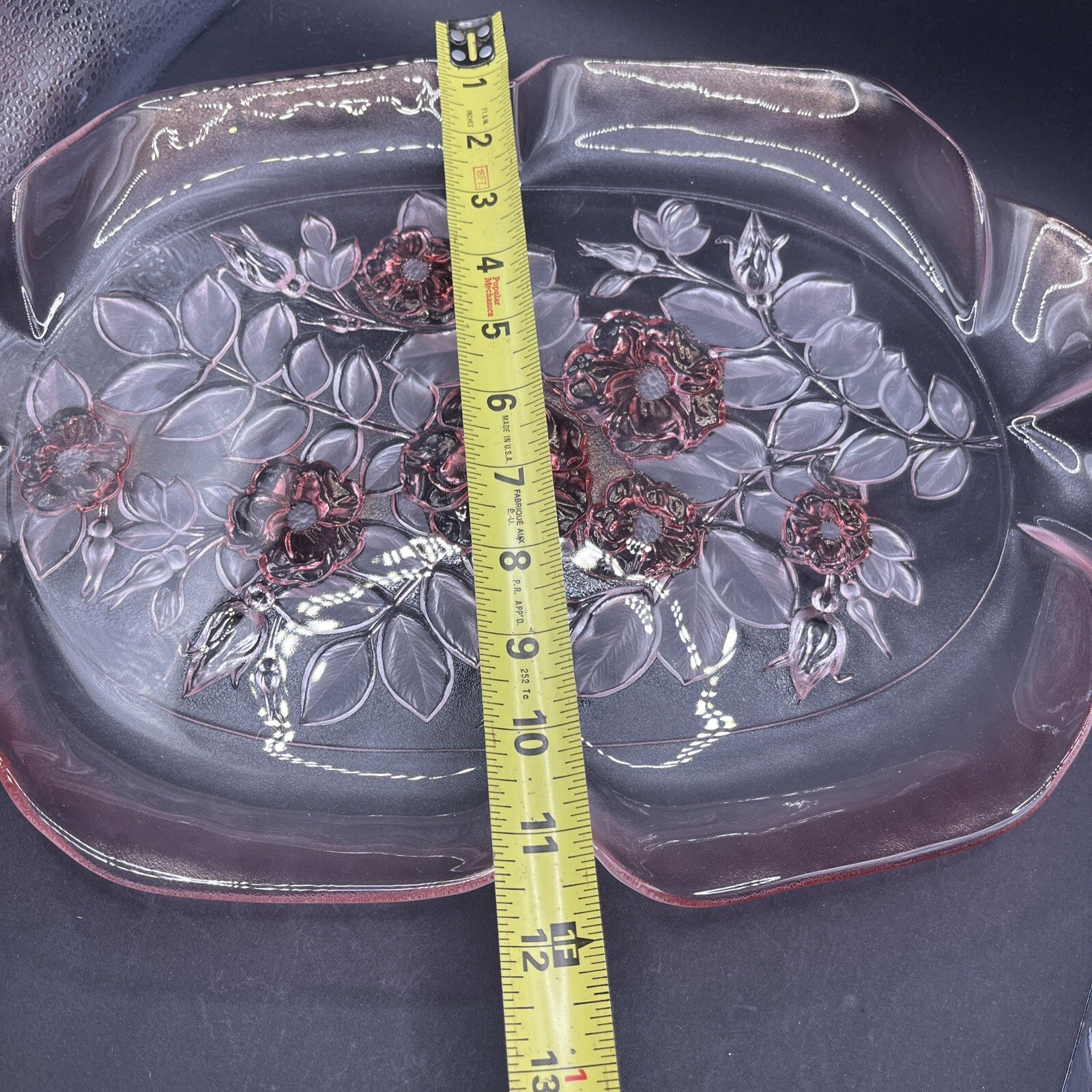 BEAUTIFUL VTG 80'S Sturdy Mikasa ROSELLA  Crystal Platter Dish Frosted Pink Rose