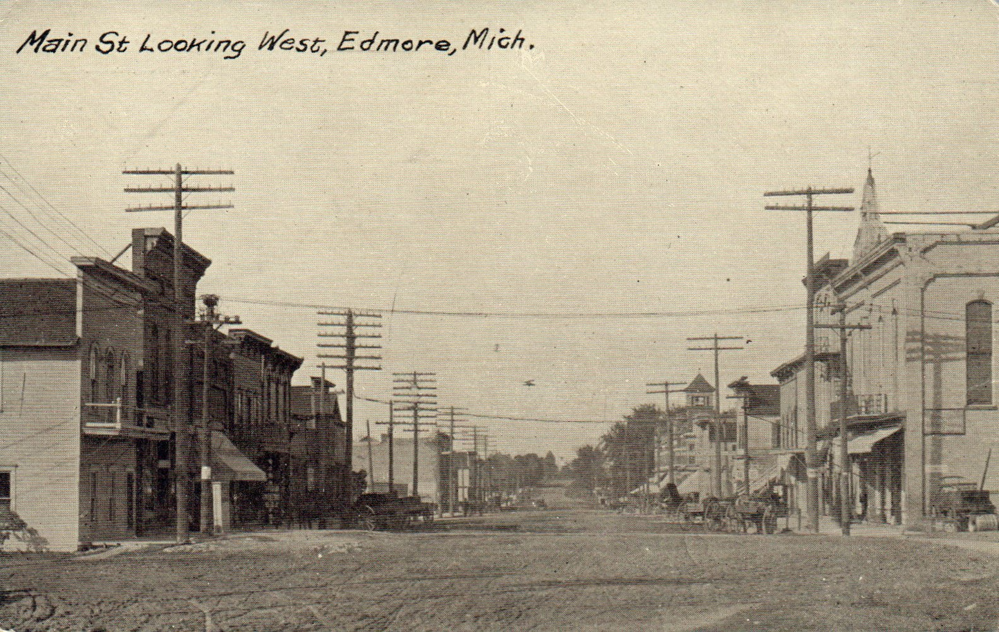 Series 98 Main Street Looking West Horse and Buggy Edmore Michigan MI Postcard