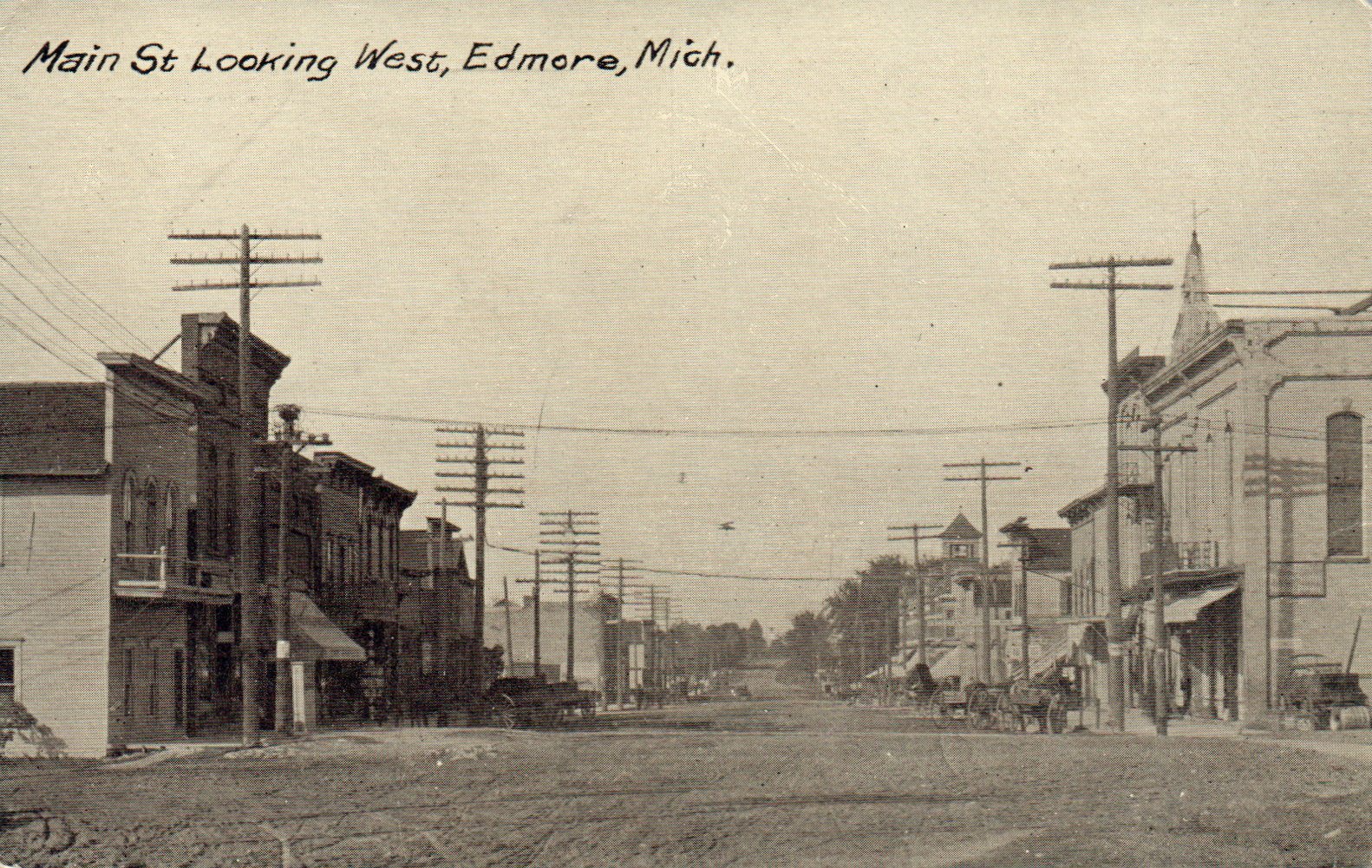 Series 98 Main Street Looking West Horse and Buggy Edmore Michigan MI Postcard