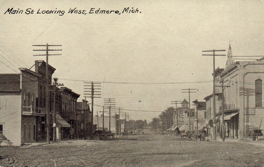 Series 98 Main Street Looking West Horse and Buggy Edmore Michigan MI Postcard