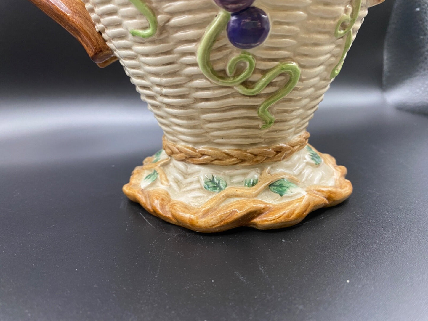 Vintage Fitz And Floyd Harvest Fall Ceramic Pumpkin Grapes Leaf Pitcher 1997
