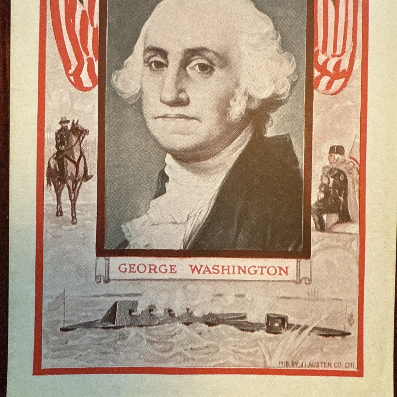 George Washington by J I Austen Postcard Eagle & Flags c1910's *Scarce