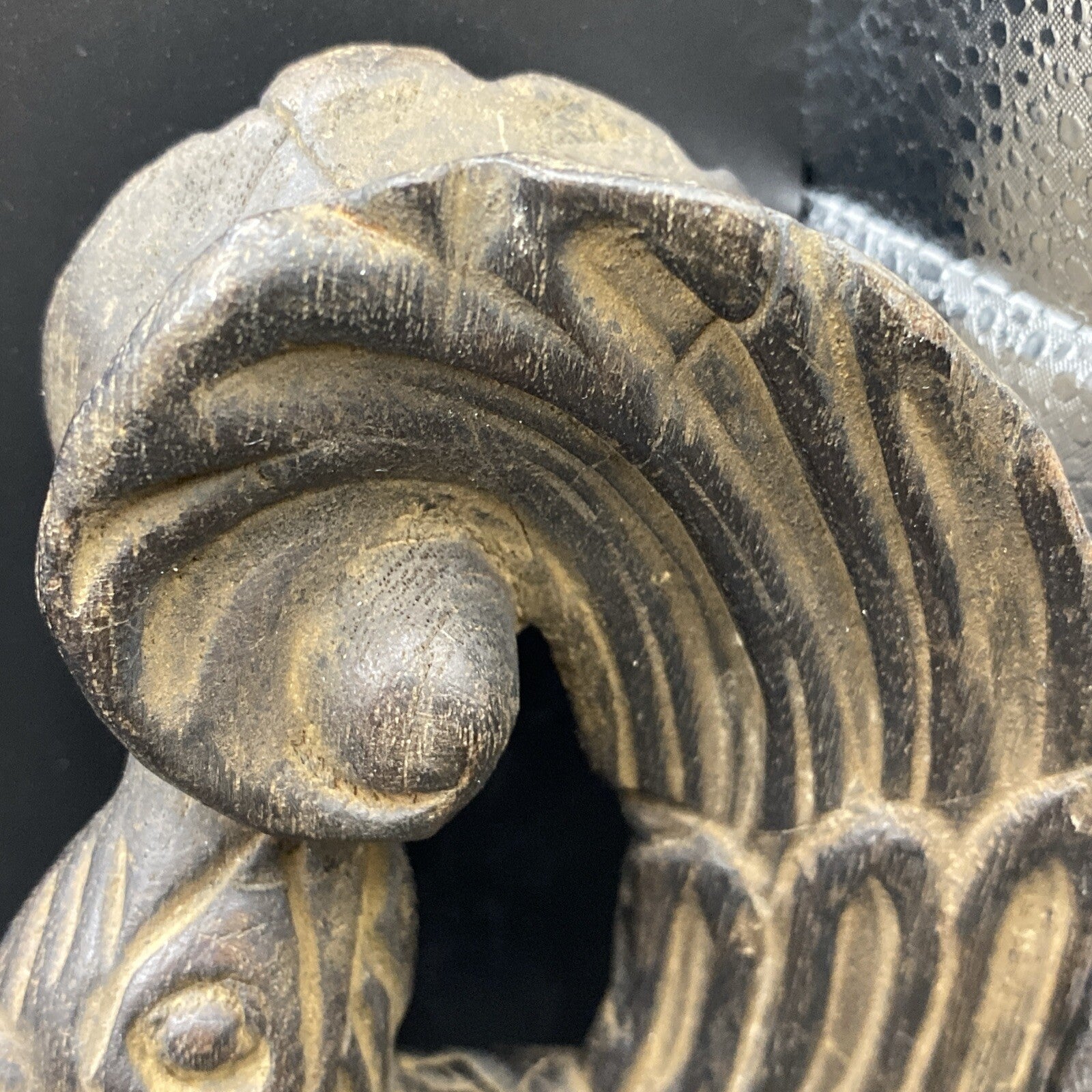 8" Antique Primitive Carved Wood Weaving Loom Pulley  Burmese Burma Bird