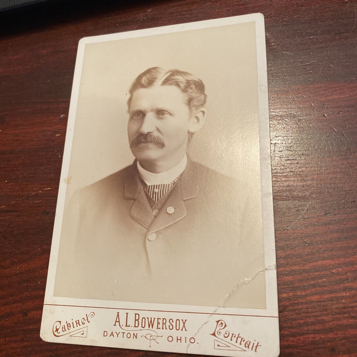 Victorian Real Photo Gentleman Mustache Cabinet Card A L Bowersox Dayton Ohio OH
