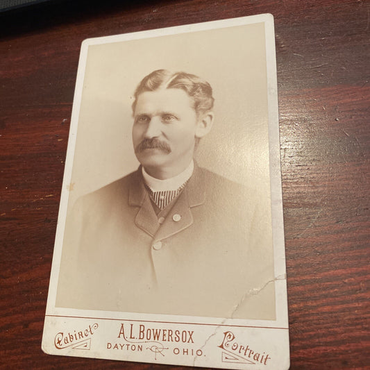 Victorian Real Photo Gentleman Mustache Cabinet Card A L Bowersox Dayton Ohio OH