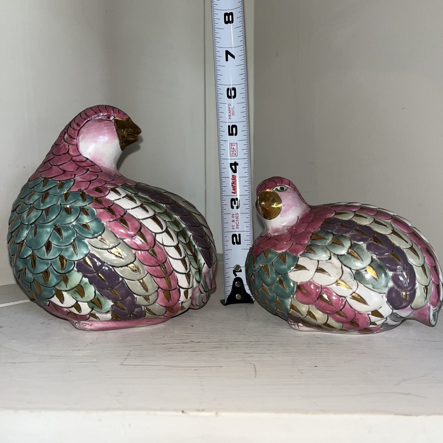 Beautiful Hand Painted Chinese Quail Birds Figurine 