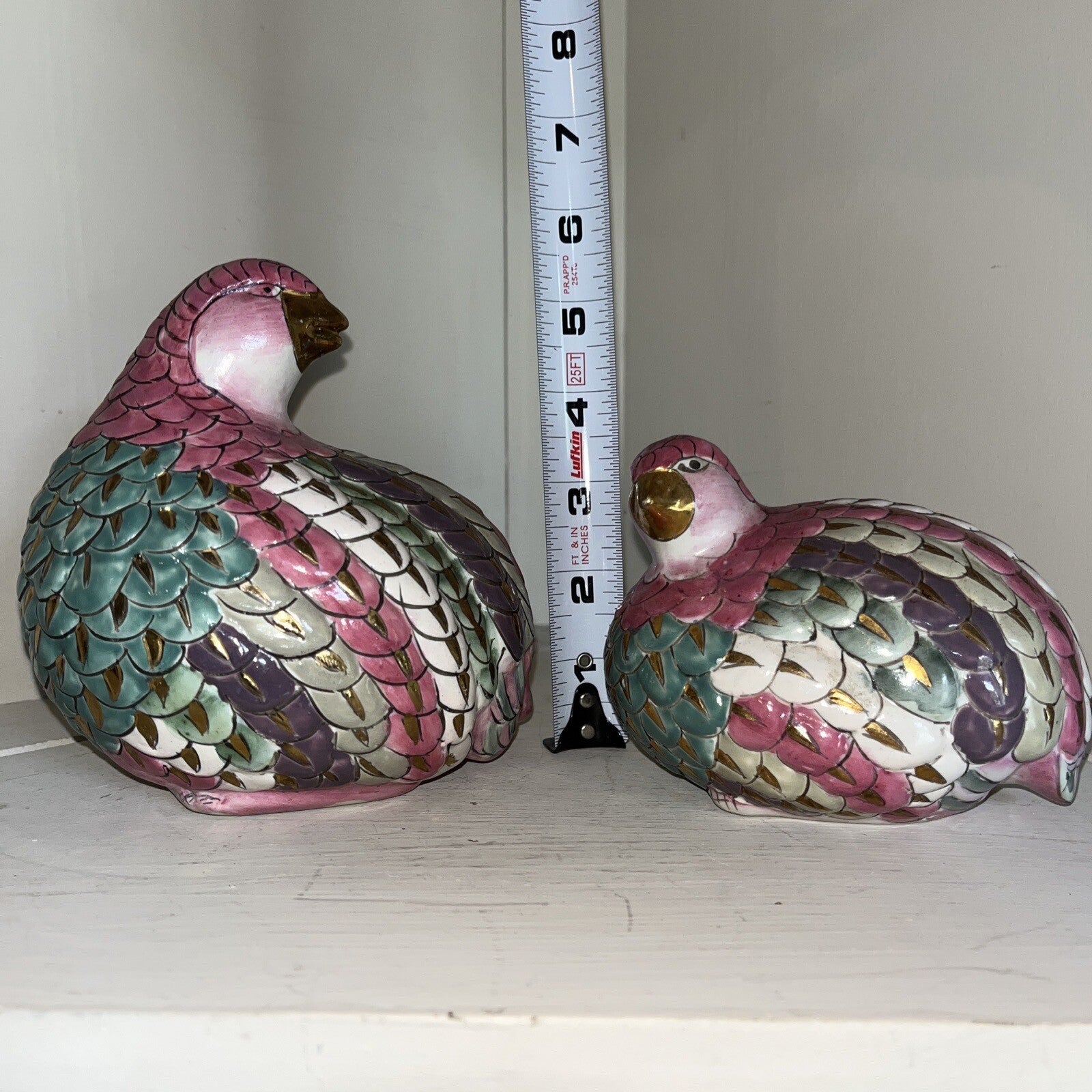 Beautiful Hand Painted Chinese Quail Birds Figurine 