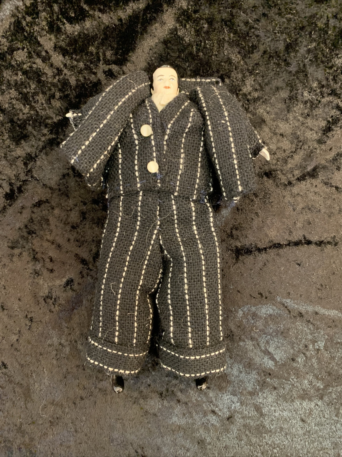 Vintage SULK Dolls Man with Oversized Suit Woman  Pink Plaid Dress Tiny Head