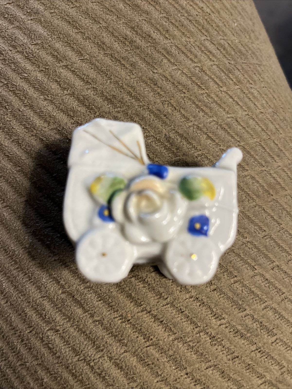 Vintage Miniature Occupied Japan Hand Painted Figurine Baby Carriage