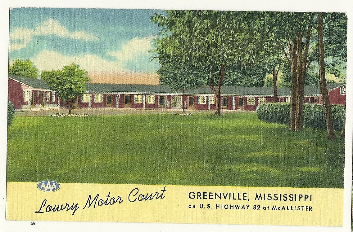 Lowry Motor Motel Court Greenville MS Highway 82 McAllister AAA Postcard 