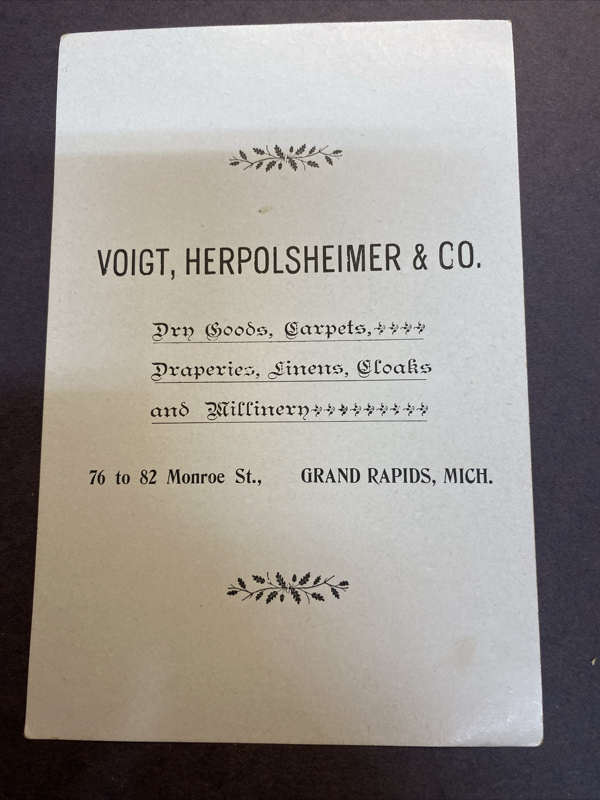 Herpolsheimer's Grand Rapids Michigan MI Advertising Victorian Trade Card Kenwig
