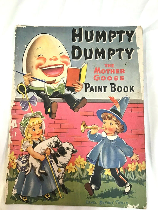 Vintage Large Jumbo Children's Child Humpty Dumpty The Mother Goose Paint Book