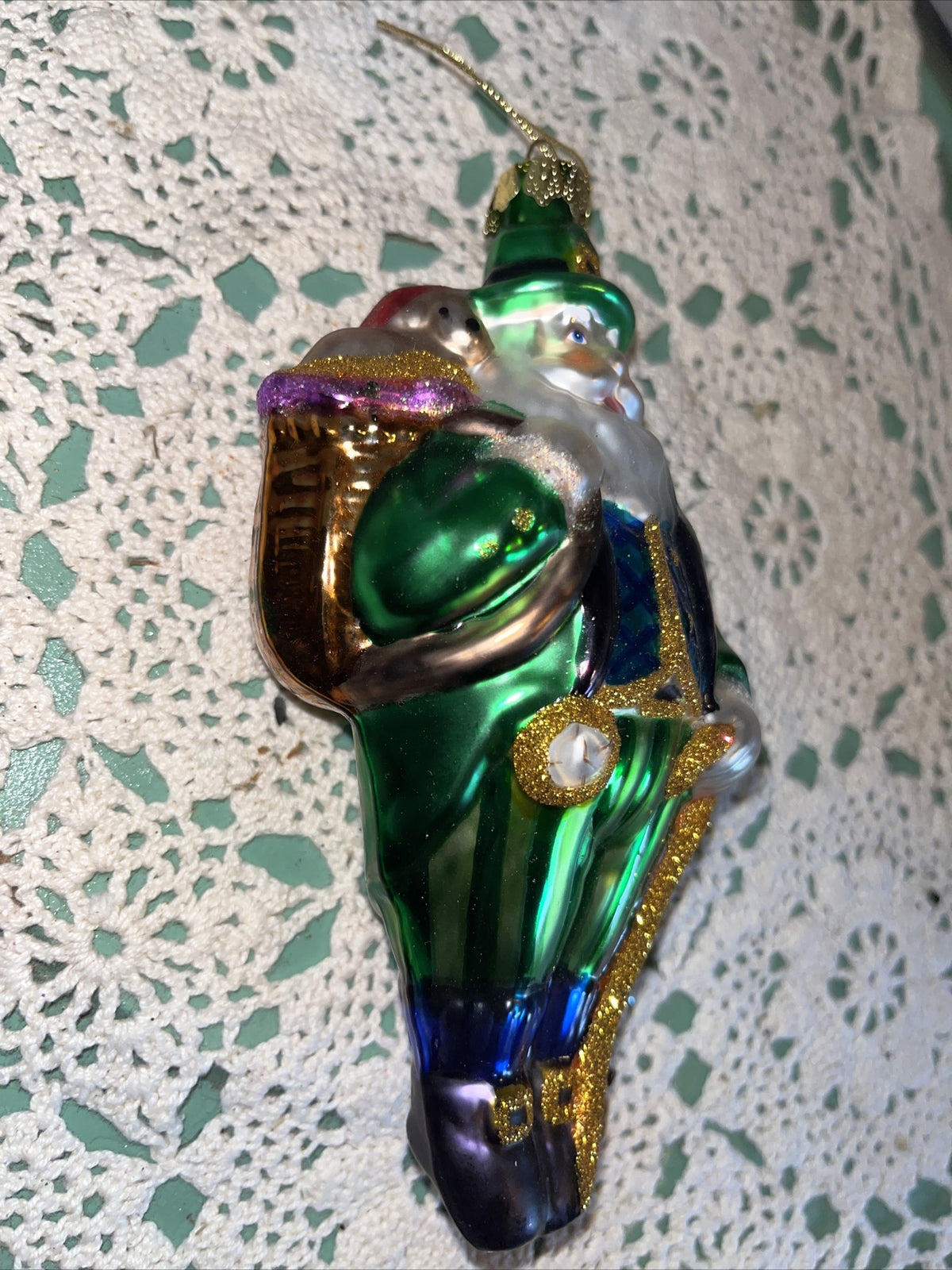 Vintage Green Irish Santa Mercury Glass Christmas Ornament