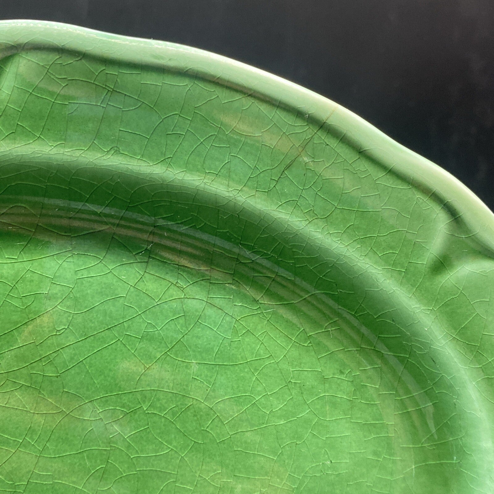 9.5" Oval Platter Vintage 1930's Mount Clemens Petalware DARK GreenP