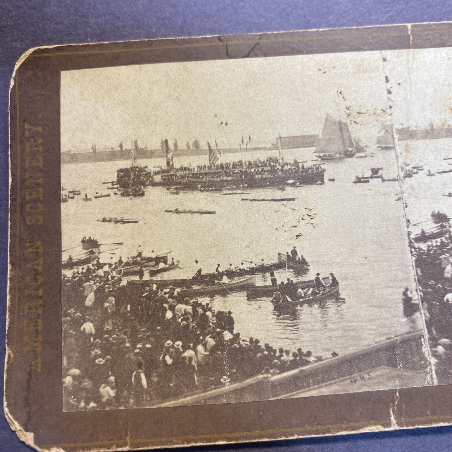 1898 Real Photo New York CITY NY Vicinity American Scenery Boat River Stereoview