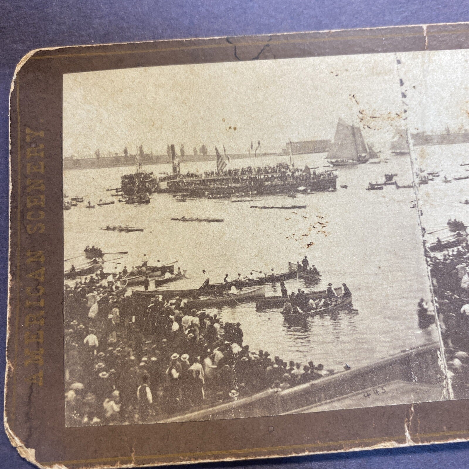 1898 Real Photo New York CITY NY Vicinity American Scenery Boat River Stereoview